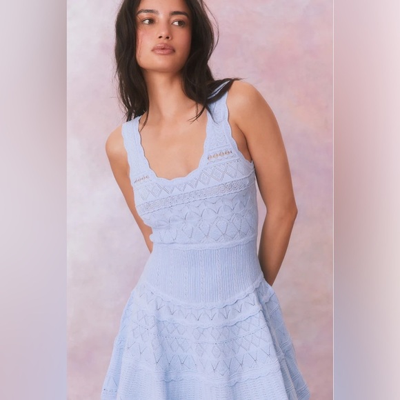 NEW LoveShackFancy Ronelle Pointelle Scallop Mini Dress Morning Tide Blue size S - Picture 4 of 12